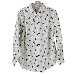 Coldwater Creek No Iron Button Up Blouse Long Sleeve Butterfly Size 18W